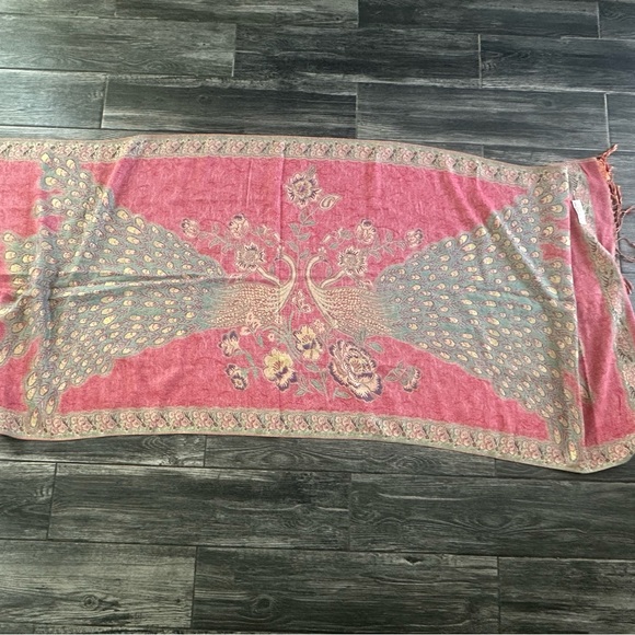 Peacock Reversible Pashmina Silk Large   Scarf Wrap Shawl Pink Mint - Picture 10 of 15